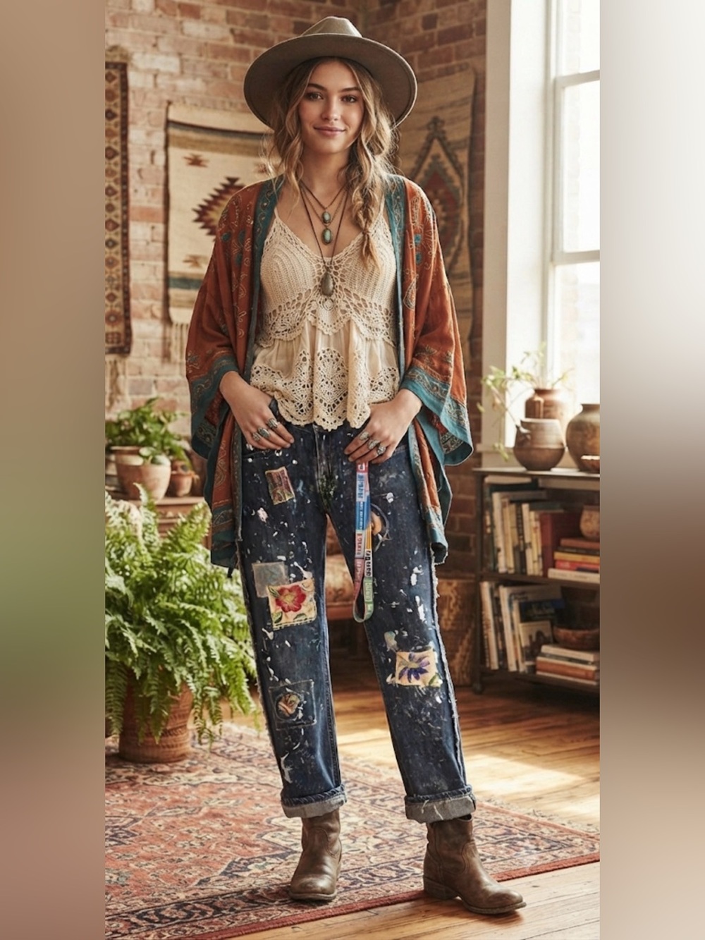 RING OF FIRE Dark Blue Patchwork Paint-Splatter Refurbished Jeans size 30 to 34